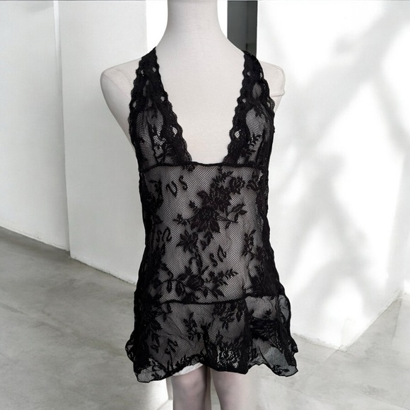 Vintage Victoria secret Black Lace  babydoll M goth coquette fairy whimsy - Picture 1 of 5